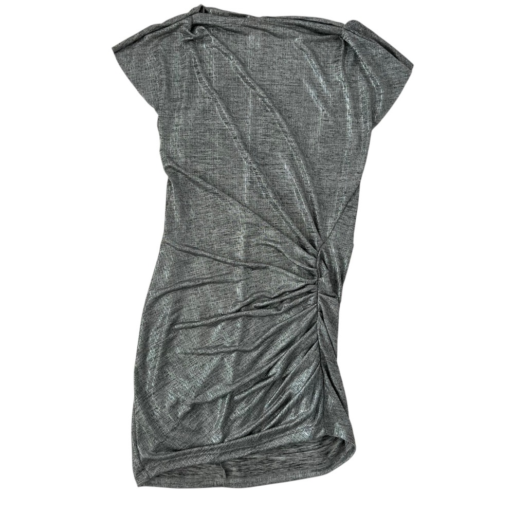 Isabel Marant Etoile Nadilia Ruched Silver Metallic Shimmer Mini Dress SZ S - Picture 2 of 15